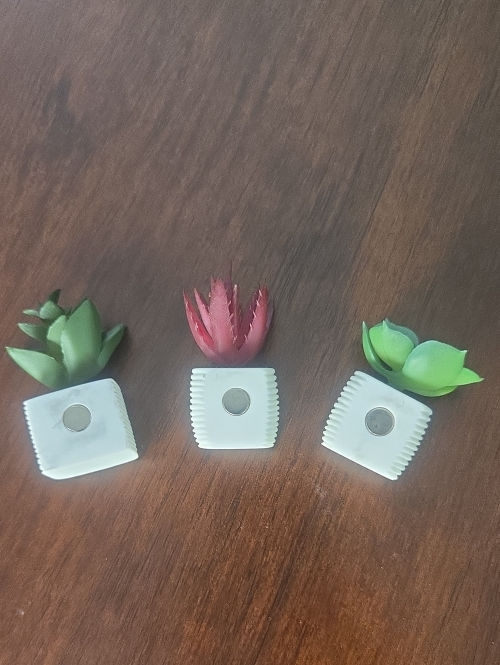 Set of 3 Mini Succulent Magnet Décor - Green & Pink Faux Plants - Picture 3 of 4